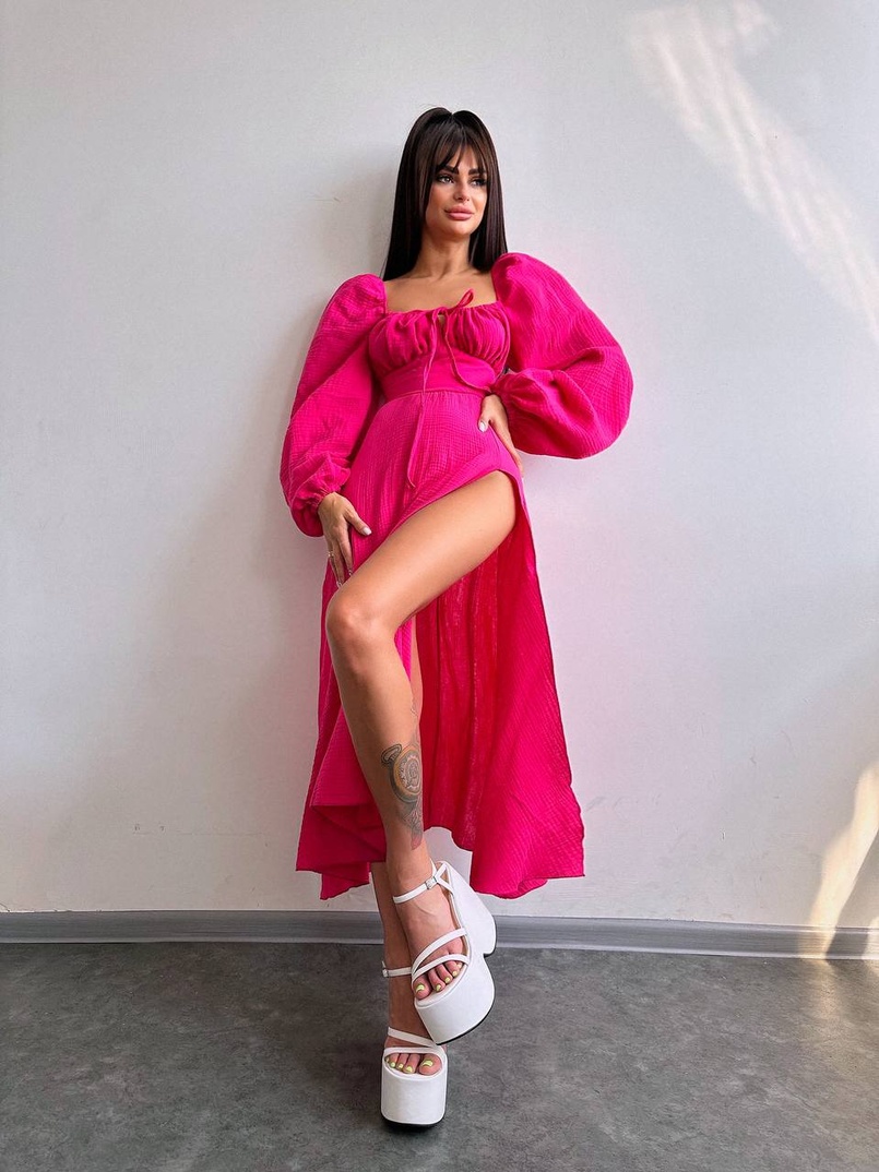 Муслінова сукня -міді з розрізом на ніжці  Муслінова сукня -міді з розрізом на ніжці  | PUSHKA SHOP