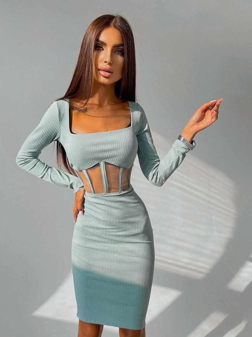 Приталенное платье с корсетной вставкой и юбкой-карандашом Приталенное платье с корсетной вставкой и юбкой-карандашом | PUSHKA SHOP