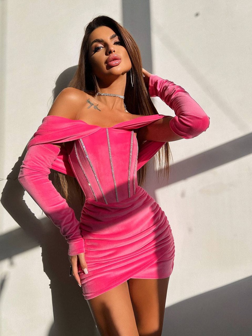 Оксамитова корсетна сукня міні, декорована стразами     Ручна робота  | PUSHKA SHOP