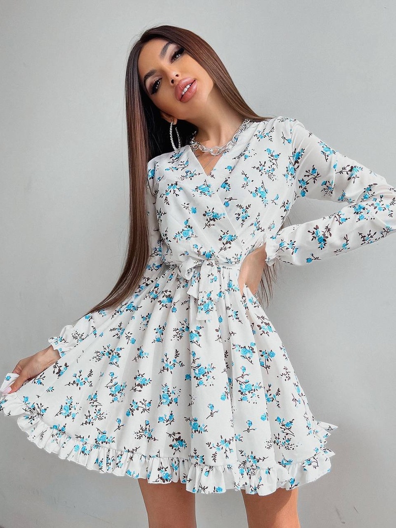 Платье в цветочный принт с оборками | PUSHKA SHOP