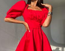 Платье с объемными рукавами из хлопка Платье с объемными рукавами из хлопка | PUSHKA SHOP