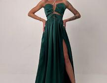 Атласна сукня максі із шнуром зі стразами  | PUSHKA SHOP