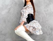 Шифоновое платье с рюшами на подкладке  | PUSHKA SHOP