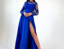 Платье макси с кружевным верхом и разрезом на юбке  | PUSHKA SHOP