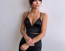 Комплект: топ з філіжанками + спідниця декорована бахромою зі страз  | PUSHKA SHOP