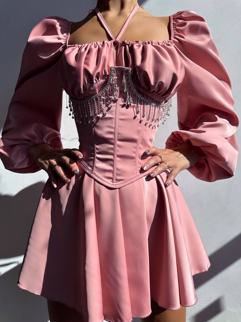 Сукня з корсетом, декорованим бахромою зі страз Ручна робота Сукня з корсетом, декорованим бахромою зі страз Ручна робота | PUSHKA SHOP