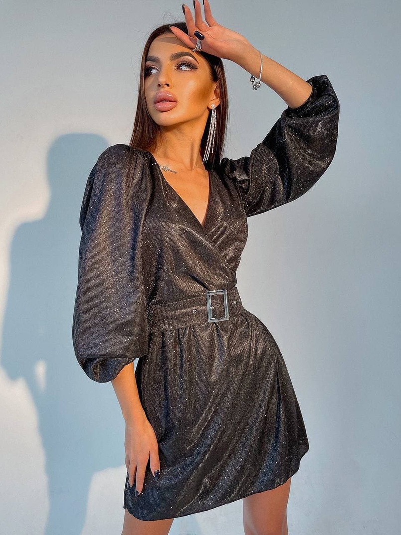 Блестящее платье с широким поясом   Блестящее платье с широким поясом   | PUSHKA SHOP