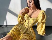 Лялькова сукня з пишною спідницею та корсетним верхом з ніжним квітковим принтом  | PUSHKA SHOP