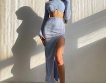 Трикотажный комплект: топ с чашечками push up + юбка миди с разрезом Трикотажный комплект: топ с чашечками push up + юбка миди с разрезом | PUSHKA SHOP