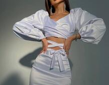 Атласний комплект, декорований бахромою зі страз | PUSHKA SHOP