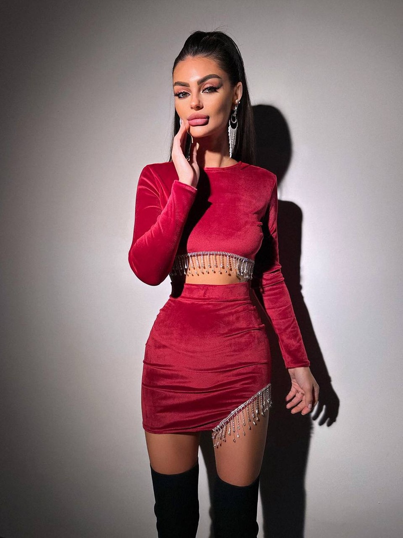 Оксамитовий комплект, декорований бахромою зі страз | PUSHKA SHOP