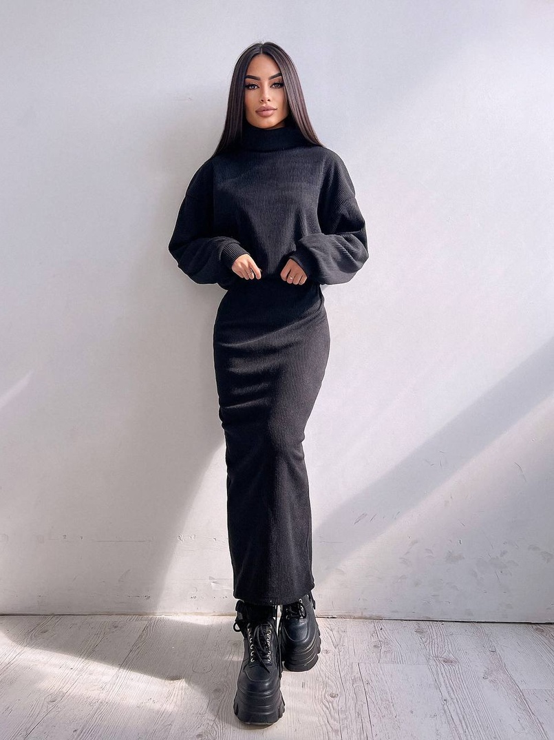 Костюм із теплого трикотажу-рубчика: светр + спідниця Костюм із теплого трикотажу-рубчика: светр + спідниця | PUSHKA SHOP