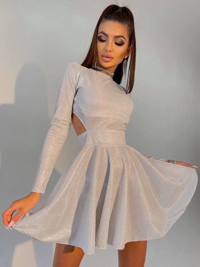 Блискуча сукня міні з відкритою спиною  Блискуча сукня міні з відкритою спиною  | PUSHKA SHOP