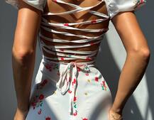 Сукня- міні у квітковий принт зі шнурівкою на спинці  | PUSHKA SHOP