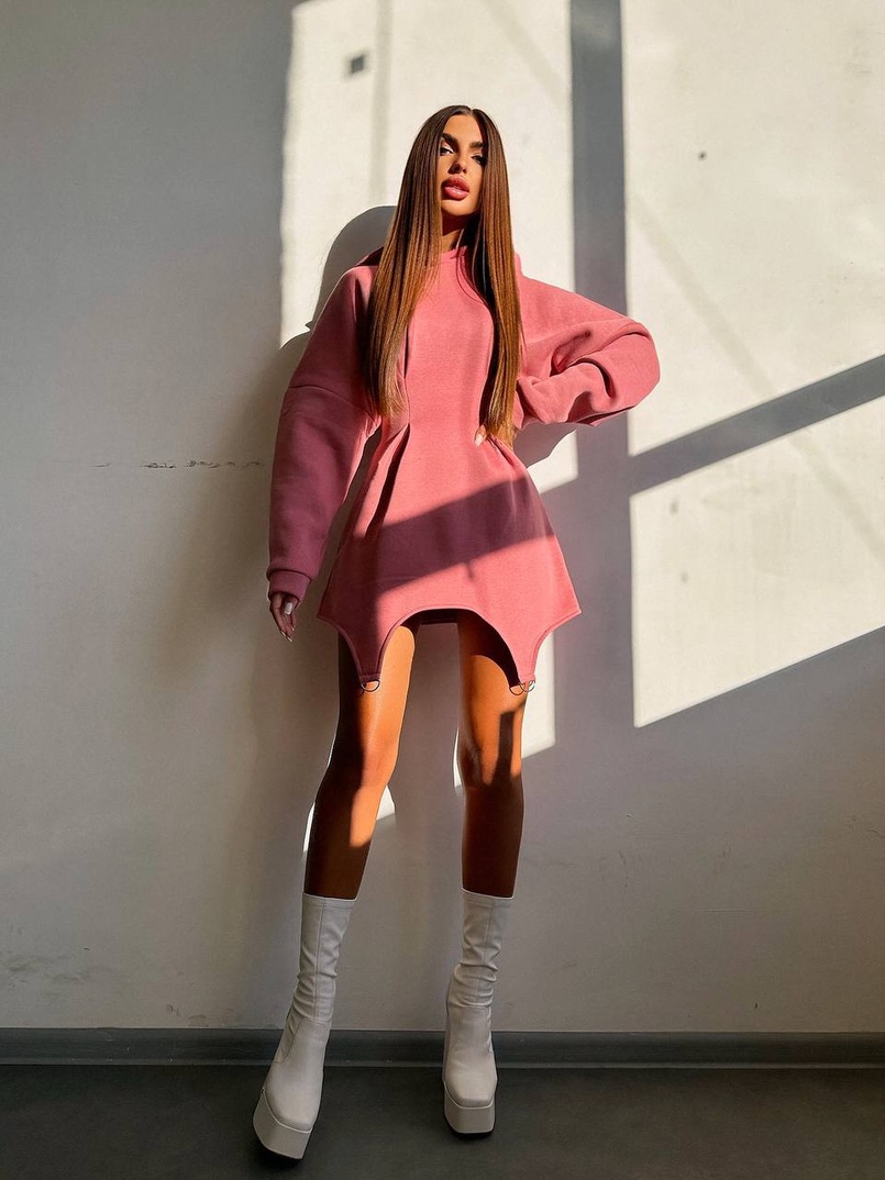 Тепле приталене худі з капюшоном на флісі + корсет на шнурівці Можна носити з корсетом та без | PUSHKA SHOP