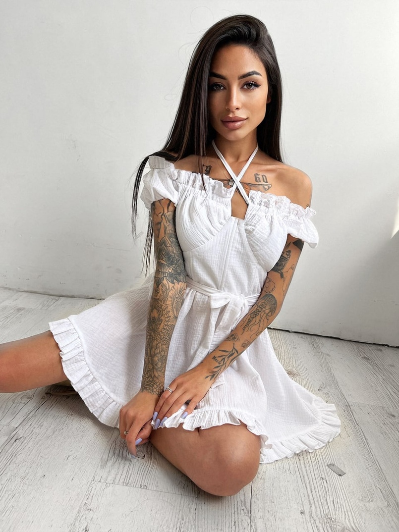 Муслиновое платье мини с корсетной вставкой на талии с косточками  Муслиновое платье мини с корсетной вставкой на талии с косточками  | PUSHKA SHOP