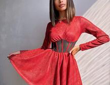 Приталена блискуча сукня з корсетною вставкою та пишною спідницею-сонцем Приталена блискуча сукня з корсетною вставкою та пишною спідницею-сонцем | PUSHKA SHOP