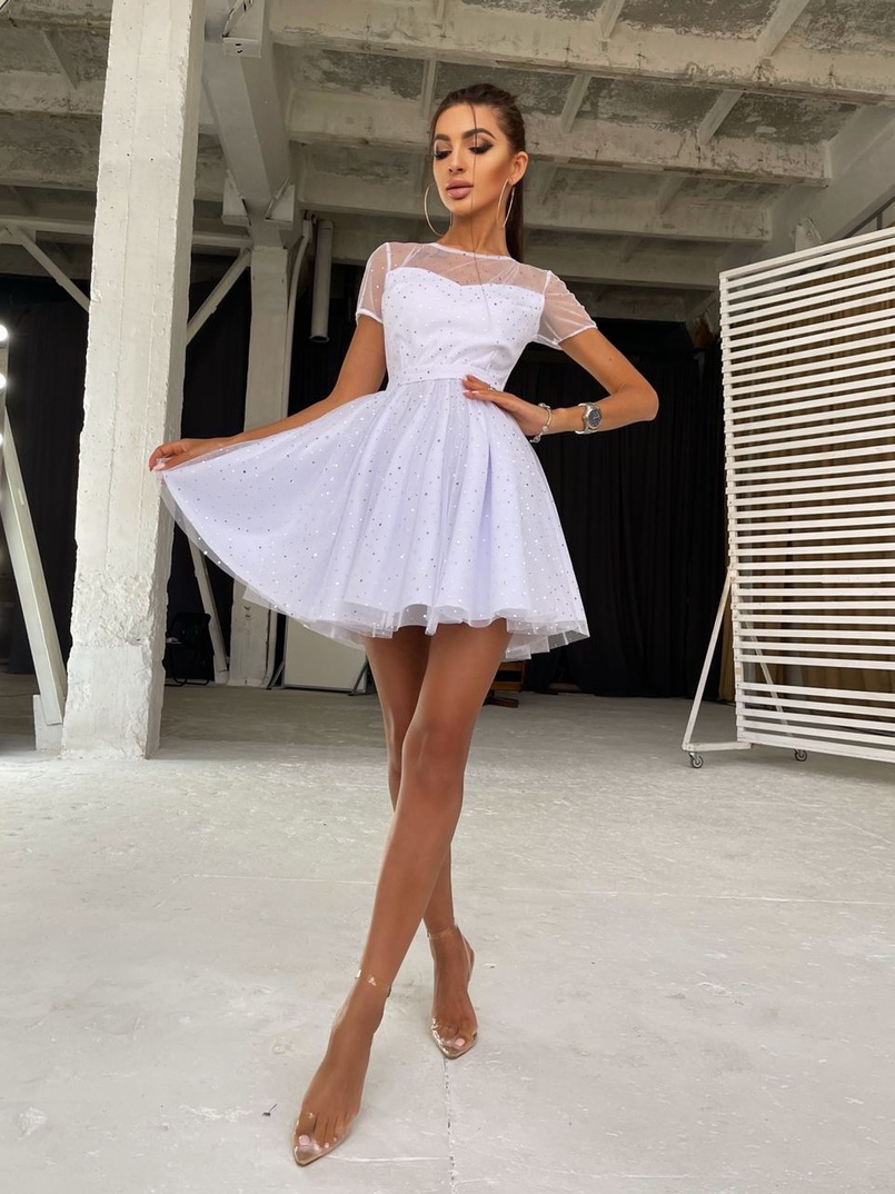 Платье-мини  с голографическими  блестками | PUSHKA SHOP