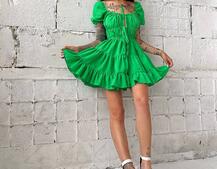 Муслиновое платье с оборками и завязками на груди   | PUSHKA SHOP