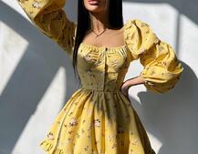 Лялькова сукня з пишною спідницею та корсетним верхом з ніжним квітковим принтом  | PUSHKA SHOP