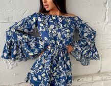 Цветочный ромпер с расклешенными рукавами  Цветочный ромпер с расклешенными рукавами  | PUSHKA SHOP