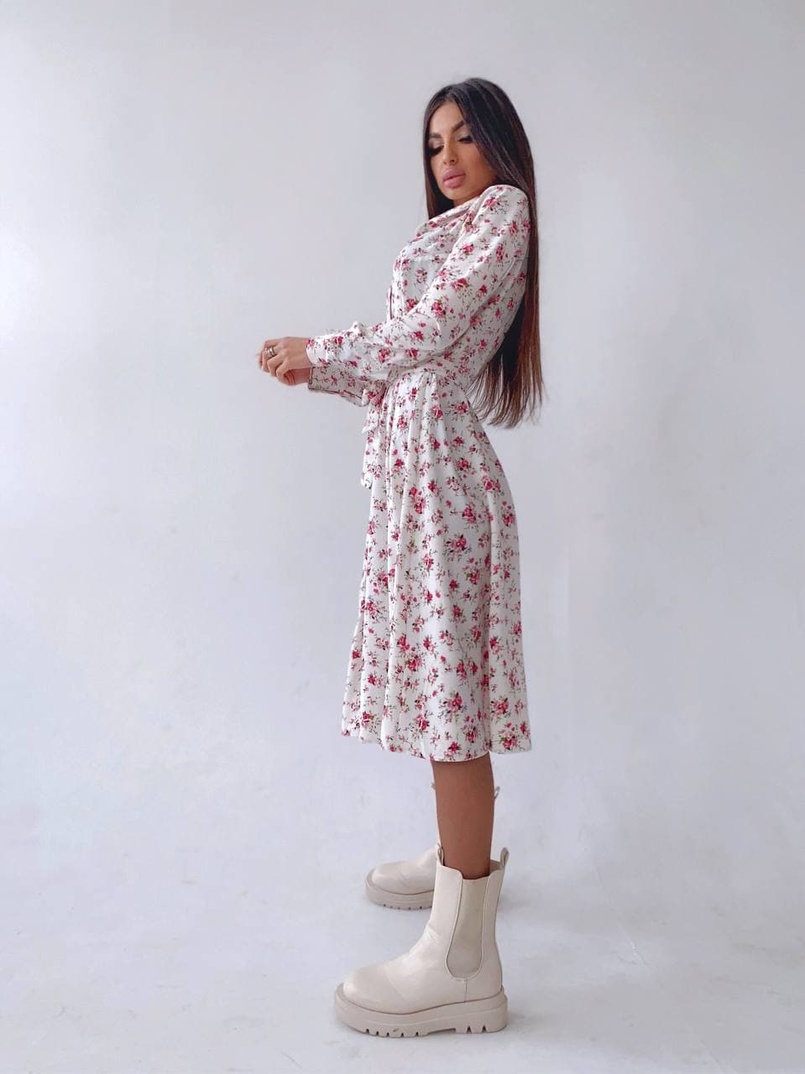 Цветочное платье-рубашка на пуговицах | PUSHKA SHOP