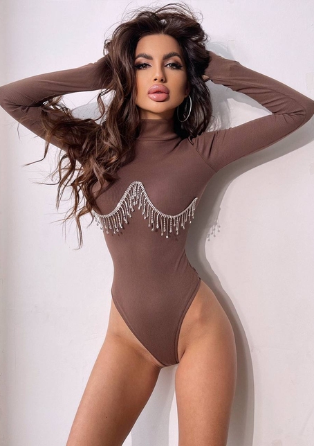 Трикотажний боді-гольф, декорований бахромою зі страз | PUSHKA SHOP