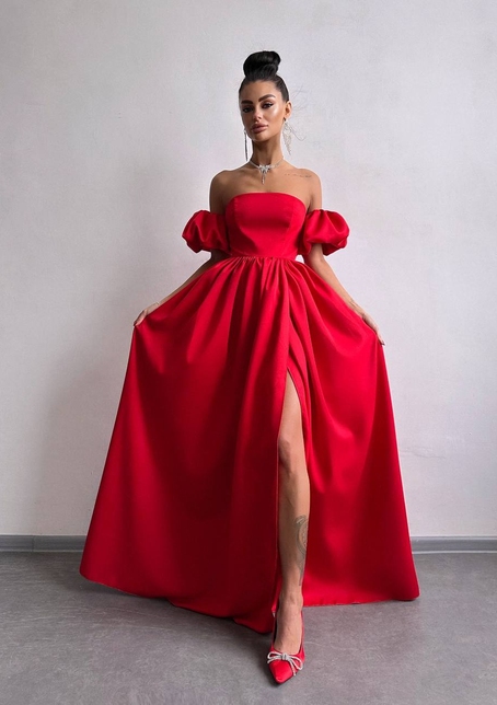 Сукня максі  з розрізом на спідниці та об’ємними рукавами  | PUSHKA SHOP