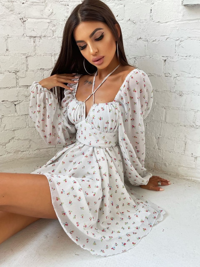 Шифоновое платье с завязками на груди  | PUSHKA SHOP