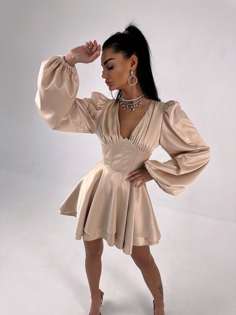 Атласна корсетна сукня  з пишною подвійною спідницею  | PUSHKA SHOP