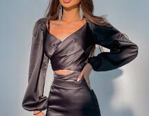 Атласний комплект, декорований бахромою зі страз | PUSHKA SHOP