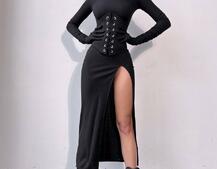 Комплект: трикотажне плаття- міді + корсет + рукавички | PUSHKA SHOP