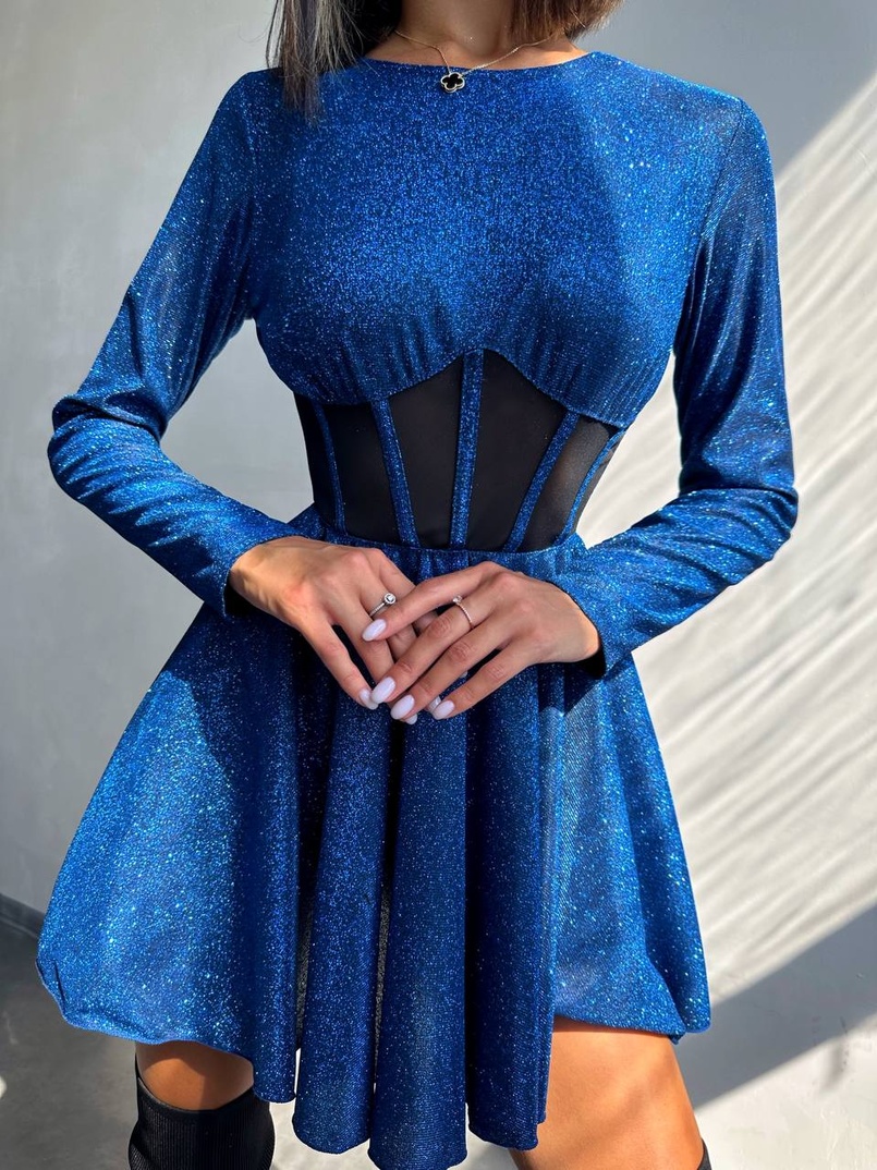 Приталена блискуча сукня з корсетною вставкою та пишною спідницею-сонцем | PUSHKA SHOP