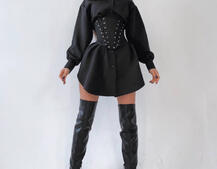 Платье-рубашка с корсетом на косточках со шнуровкой Платье-рубашка с корсетом на косточках со шнуровкой | PUSHKA SHOP