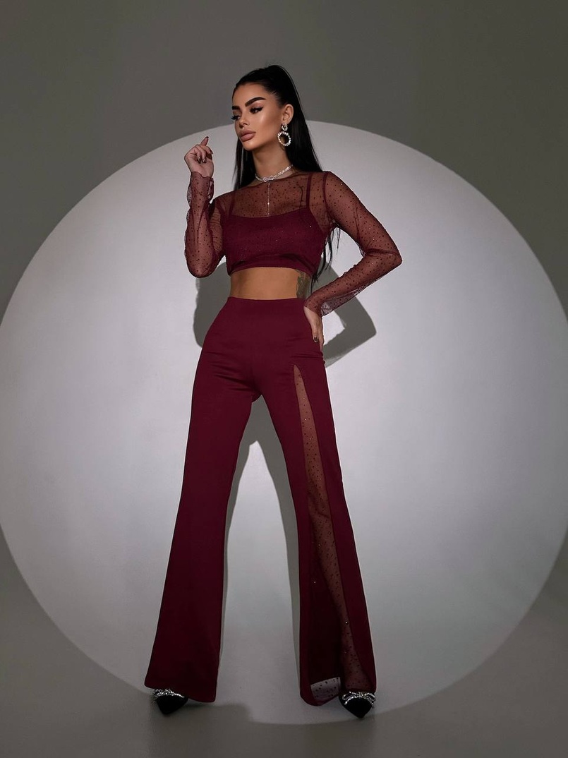 Комплект: топ + штани із сіткою зі стразами  | PUSHKA SHOP