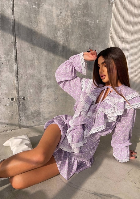 Сукня з квітковим принтом декорована мереживом    | PUSHKA SHOP