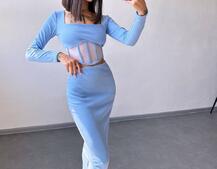 Трикотажний комплект: топ з елементами корсету та спідниця з розрізами Трикотажний комплект: топ з елементами корсету та спідниця з розрізами | PUSHKA SHOP