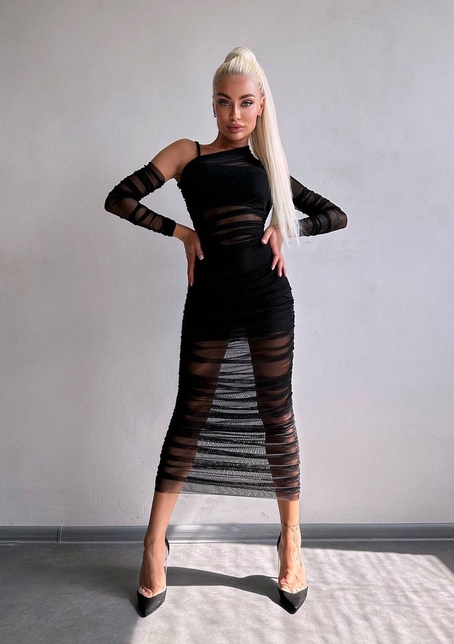 Сукня міді з драпіруванням   | PUSHKA SHOP