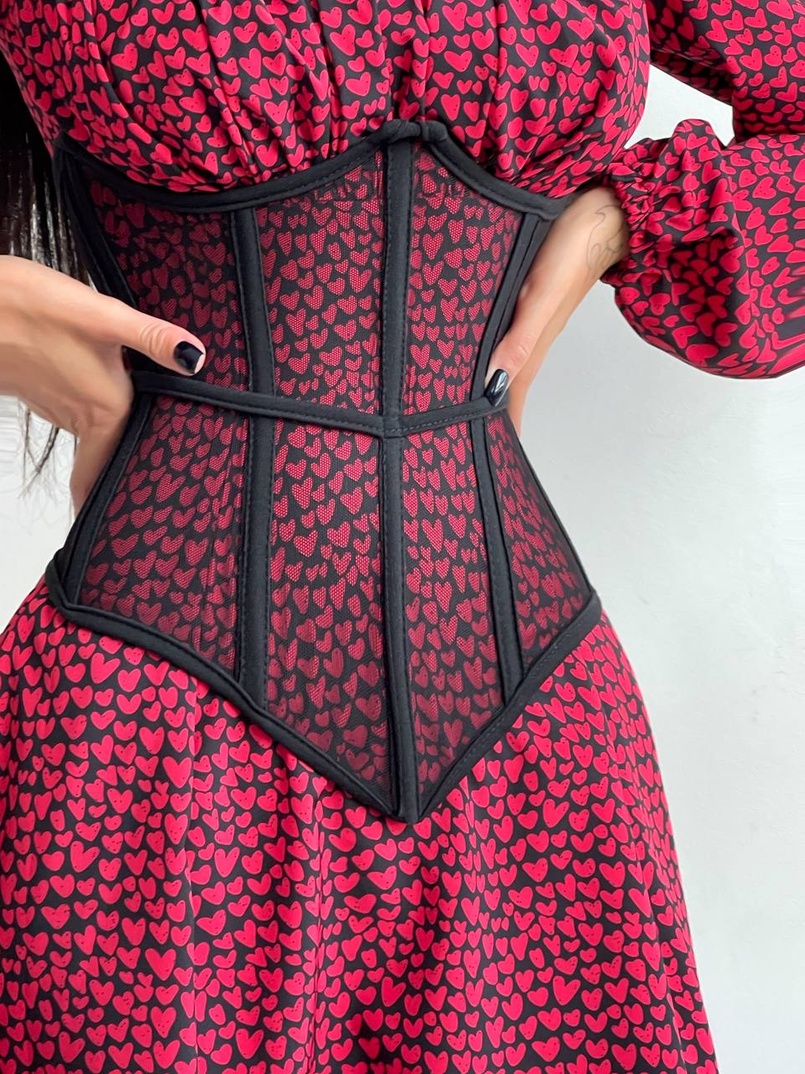 Приталена сукня з принтом  + прозорий корсет | PUSHKA SHOP