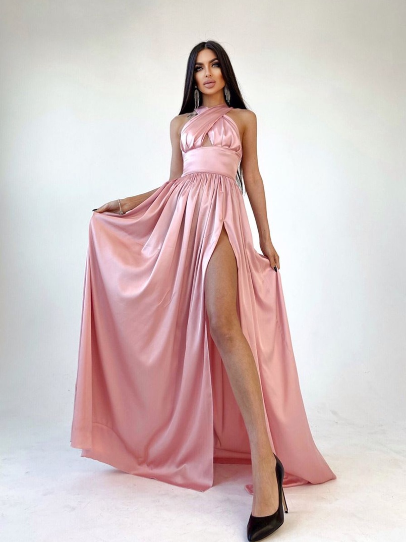 Платье макси с разрезом на юбке и верхом на завязках Платье макси с разрезом на юбке и верхом на завязках | PUSHKA SHOP