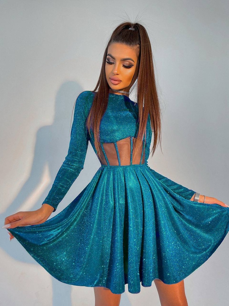 Приталена блискуча сукня з корсетною вставкою та пишною спідницею-сонцем Приталена блискуча сукня з корсетною вставкою та пишною спідницею-сонцем | PUSHKA SHOP