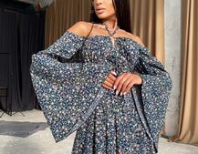 Цветочное платье с расклешенными рукавами и корсетом  | PUSHKA SHOP