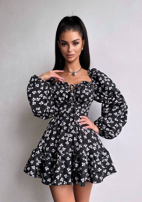 Сукня з квітковим принтом з воланами на ґудзиках  | PUSHKA SHOP