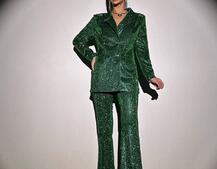 Костюм: піджак на підкладці, штани кльош+ топ з чашечками | PUSHKA SHOP