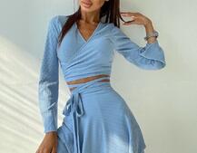 Комплект: топ с завязками на талии + юбка с запахом Комплект: топ с завязками на талии + юбка с запахом | PUSHKA SHOP