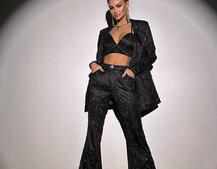 Костюм: піджак на підкладці, штани кльош+ топ з чашечками Костюм: піджак на підкладці, штани кльош+ топ з чашечками | PUSHKA SHOP