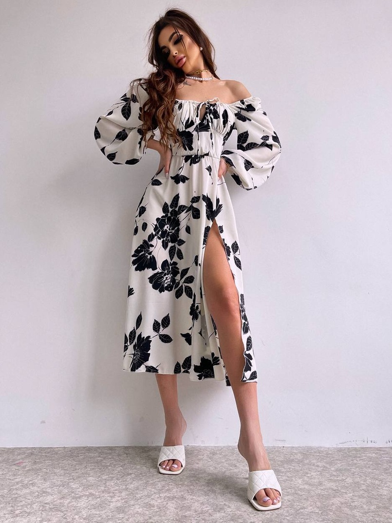 Сукня міді з квітковим принтом  | PUSHKA SHOP