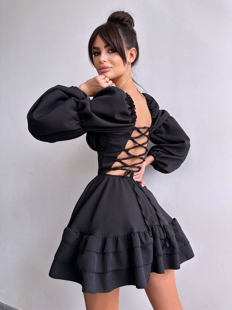 Сукня з воланами та шнурівкою  по спинці | PUSHKA SHOP