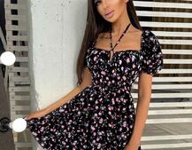 Летнее цветочное платье с завязками на груди  | PUSHKA SHOP