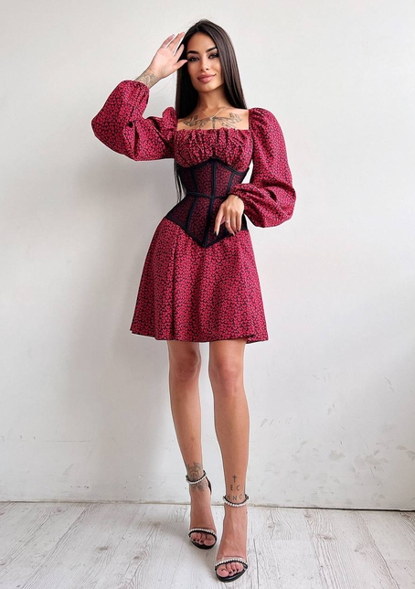 Приталена сукня з принтом  + прозорий корсет | PUSHKA SHOP